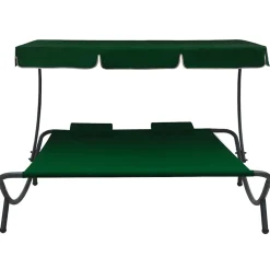 vidaXL Loungebed met luifel en kussens groen