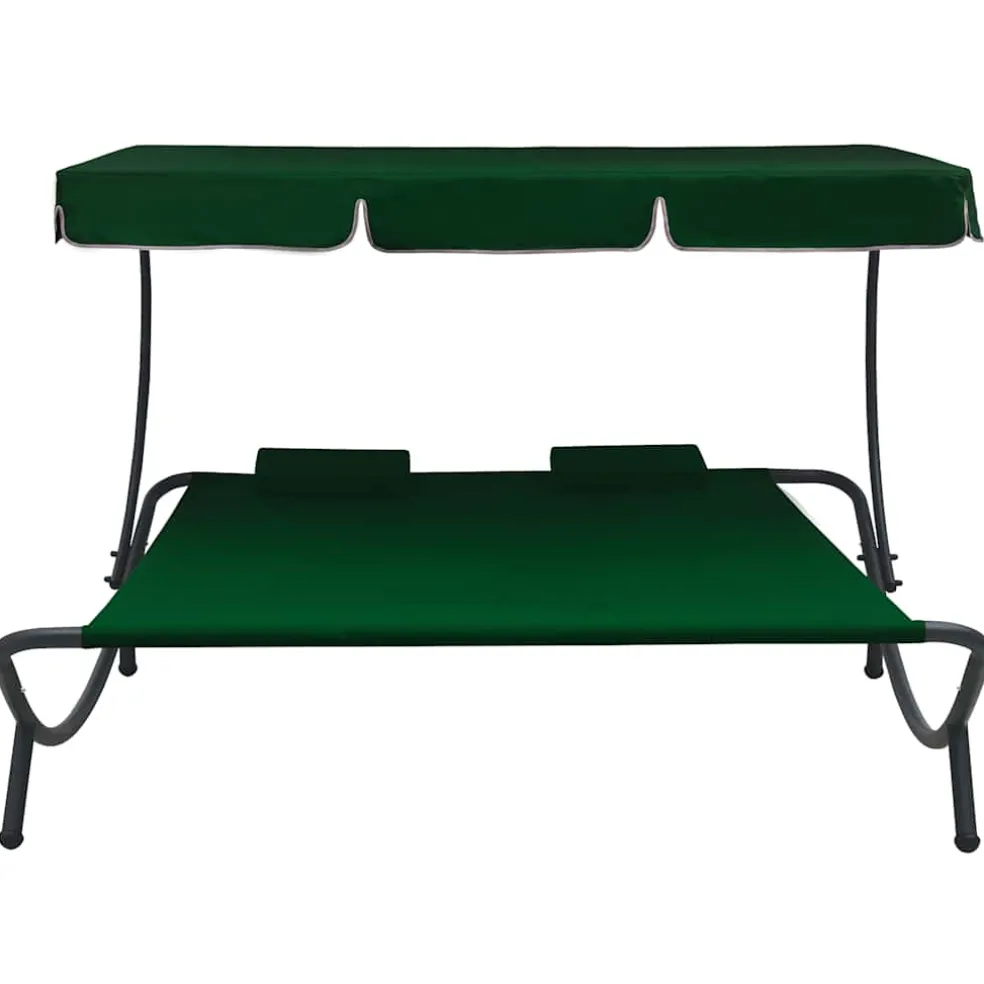 vidaXL Loungebed met luifel en kussens groen