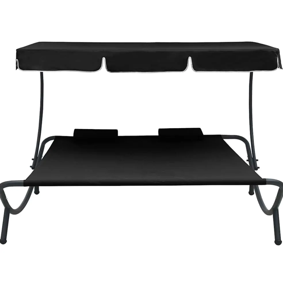 vidaXL Loungebed met luifel en kussens zwart