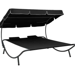 vidaXL Loungebed met luifel en kussens zwart