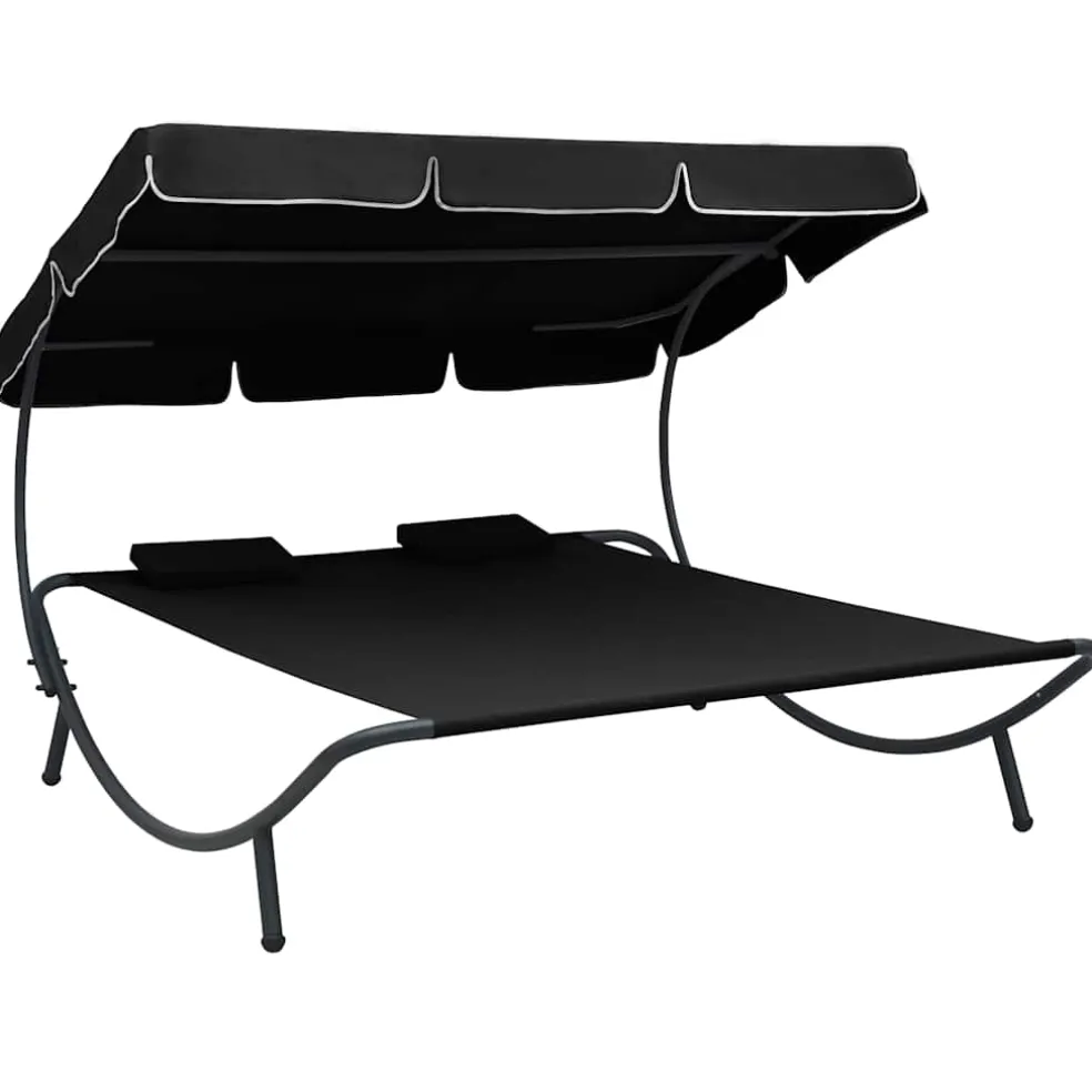vidaXL Loungebed met luifel en kussens zwart