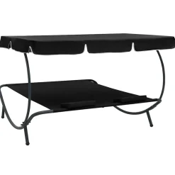 vidaXL Loungebed met luifel en kussens zwart