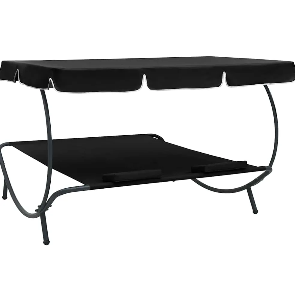 vidaXL Loungebed met luifel en kussens zwart