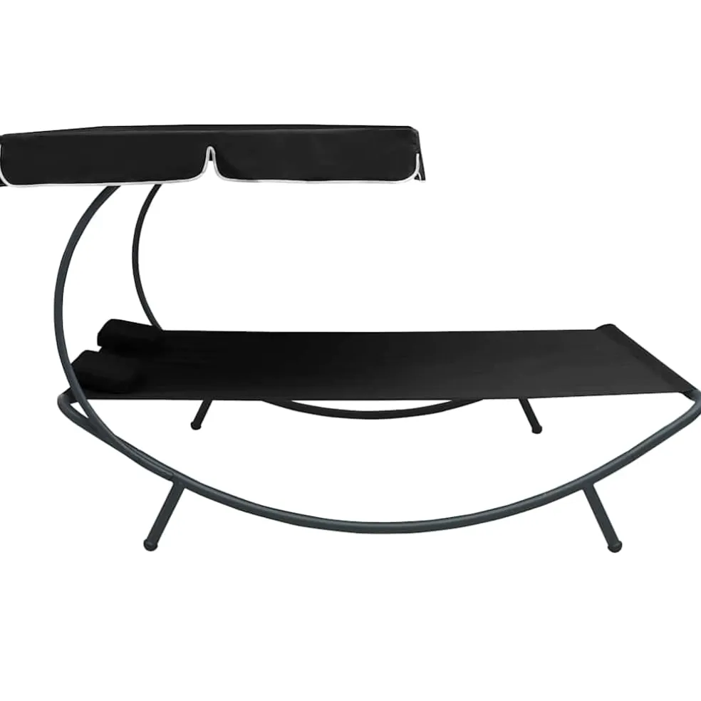 vidaXL Loungebed met luifel en kussens zwart
