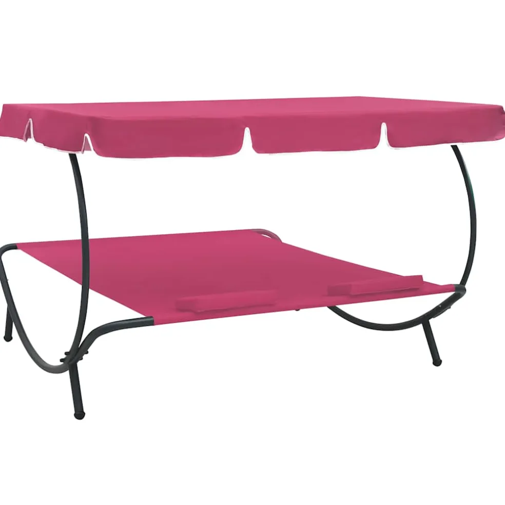 vidaXL Loungebed met luifel en kussens roze