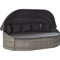 vidaXL Loungebed met luifel poly rattan grijs