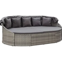 vidaXL Loungebed met luifel poly rattan grijs