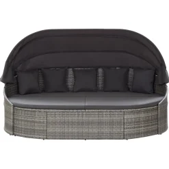 vidaXL Loungebed met luifel poly rattan grijs