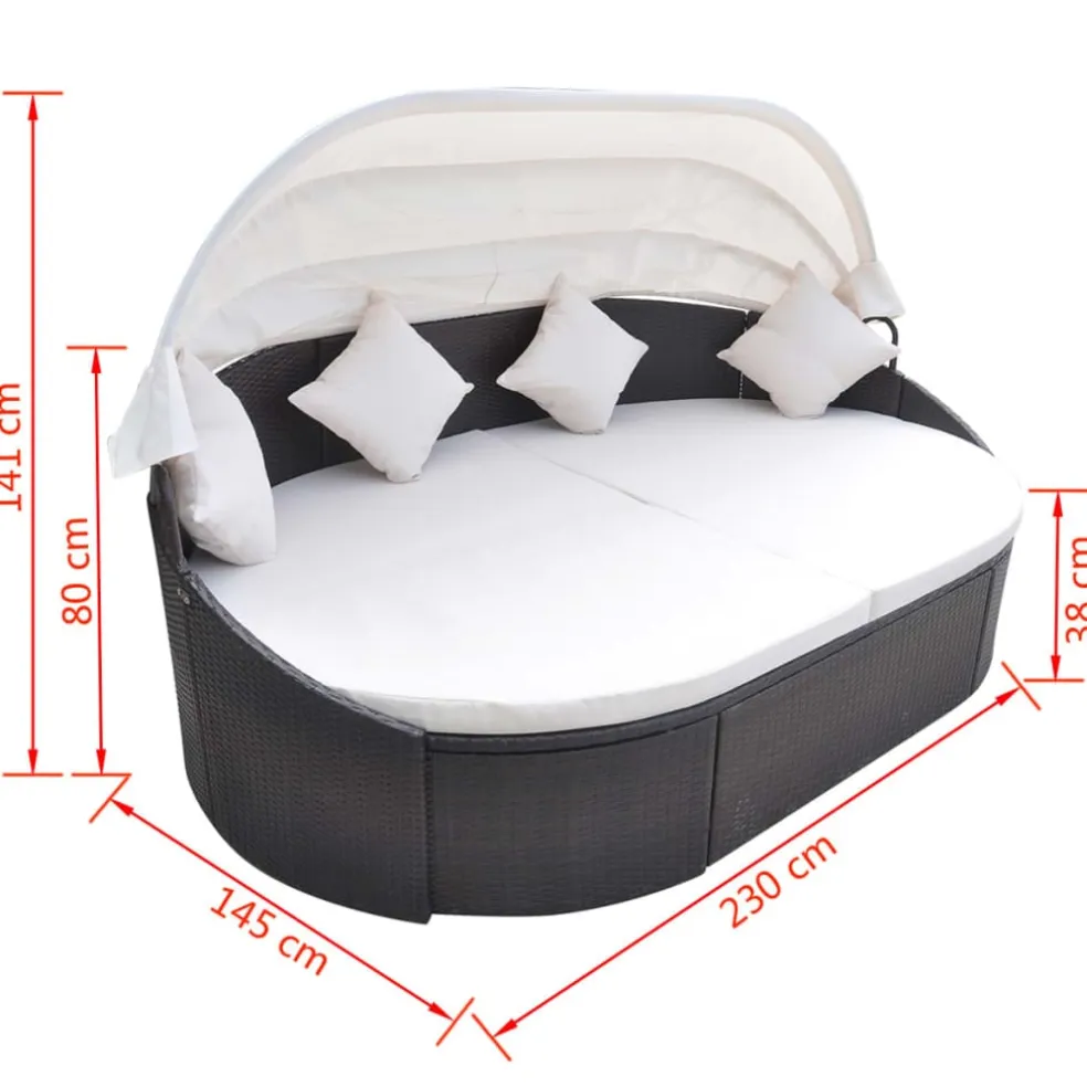 vidaXL Loungebed met luifel poly rattan bruin