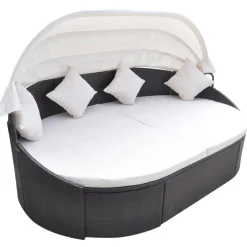 vidaXL Loungebed met luifel poly rattan bruin
