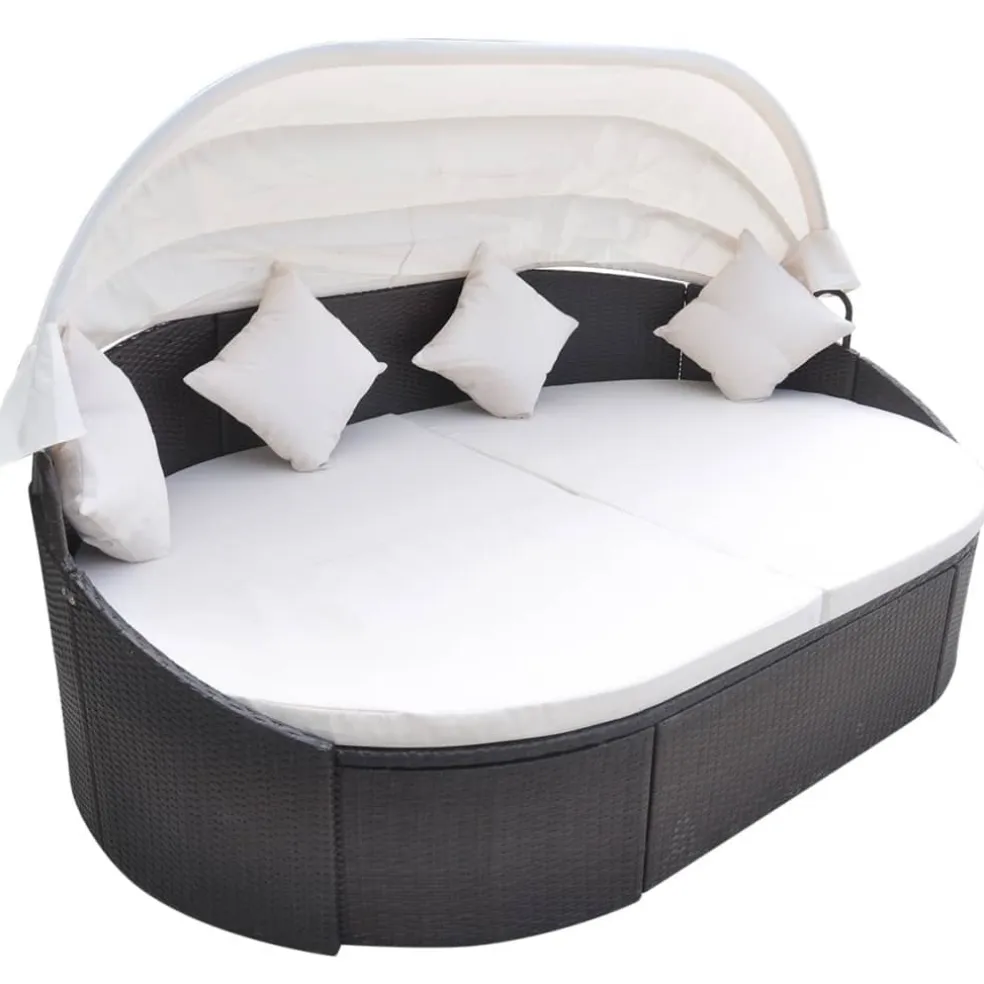 vidaXL Loungebed met luifel poly rattan bruin