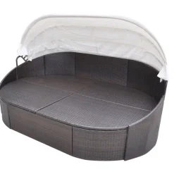 vidaXL Loungebed met luifel poly rattan bruin