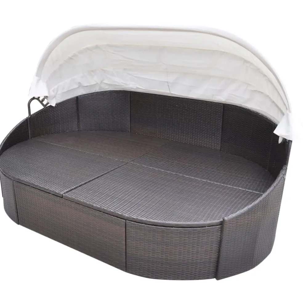 vidaXL Loungebed met luifel poly rattan bruin