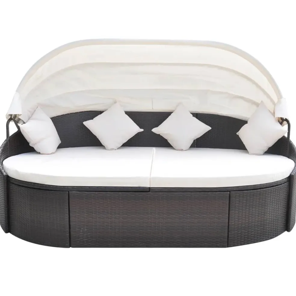 vidaXL Loungebed met luifel poly rattan bruin