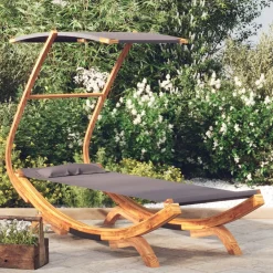 vidaXL Loungebed met luifel 100x190x134 cm gebogen hout antracietkleur