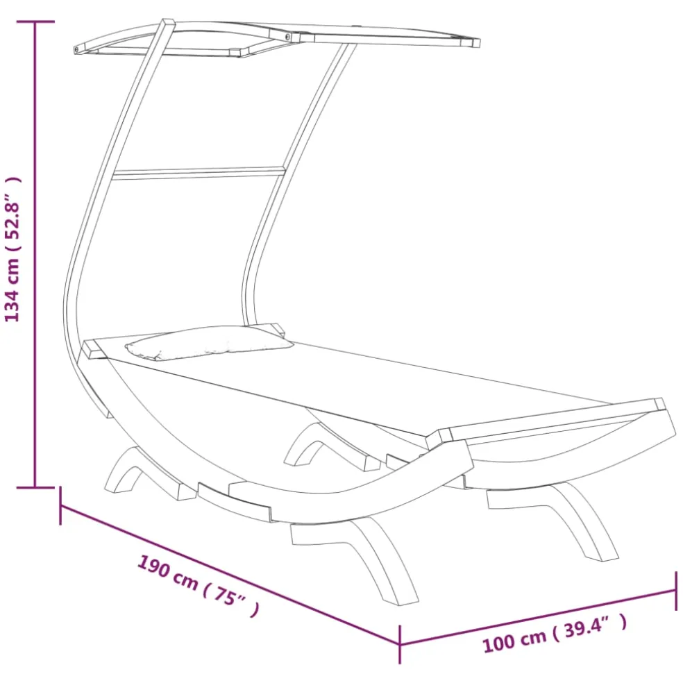 vidaXL Loungebed met luifel 100x200x126 cm gebogen hout antracietkleur
