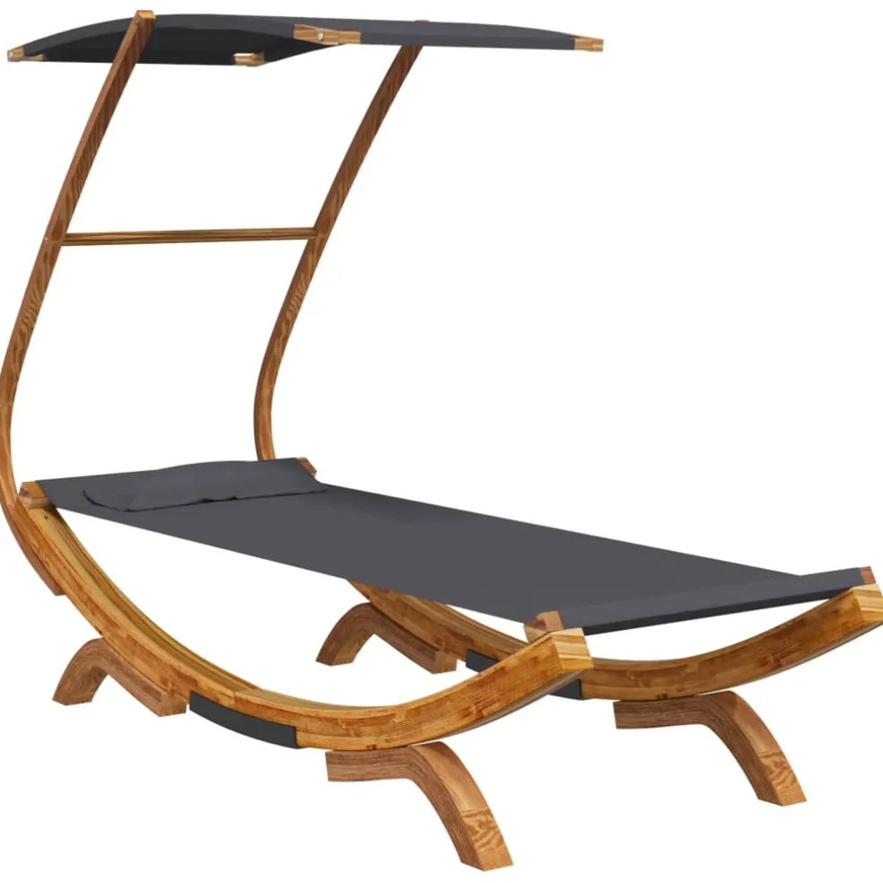 vidaXL Loungebed met luifel 100x200x126 cm gebogen hout antracietkleur