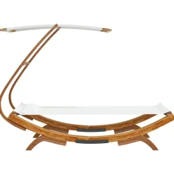 vidaXL Loungebed met luifel 100x190x134 cm massief gebogen hout crème