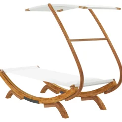 vidaXL Loungebed met luifel 100x190x134 cm massief gebogen hout crème