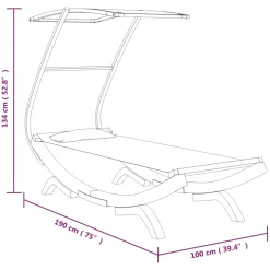 vidaXL Loungebed met luifel 100x190x134 cm massief gebogen hout crème