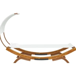 vidaXL Loungebed met luifel 100x200x126 cm massief gebogen hout crème