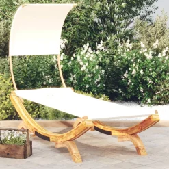 vidaXL Loungebed met luifel 100x200x126 cm massief gebogen hout crème