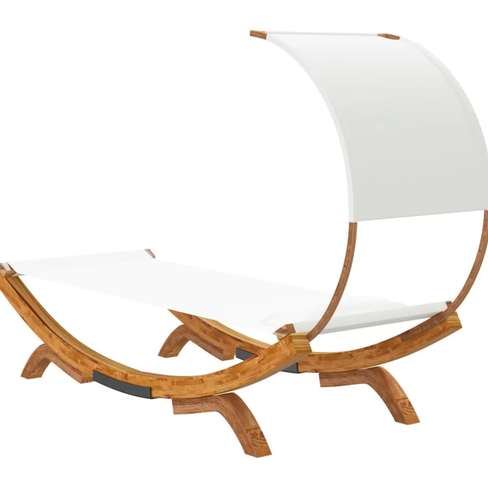 vidaXL Loungebed met luifel 100x200x126 cm massief gebogen hout crème