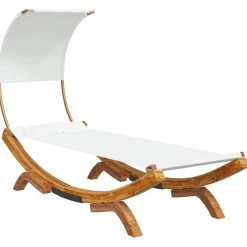 vidaXL Loungebed met luifel 100x200x126 cm massief gebogen hout crème