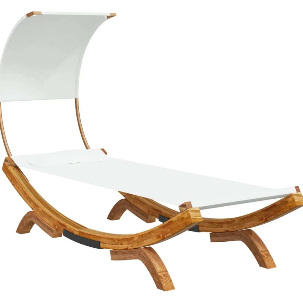 vidaXL Loungebed met luifel 100x200x126 cm massief gebogen hout crème
