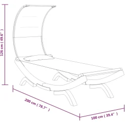 vidaXL Loungebed met luifel 100x200x126 cm massief gebogen hout crème