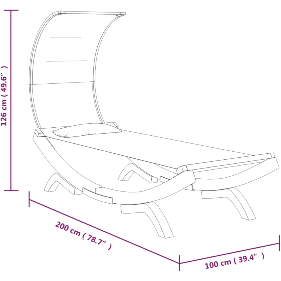vidaXL Loungebed met luifel 100x200x126 cm massief gebogen hout crème