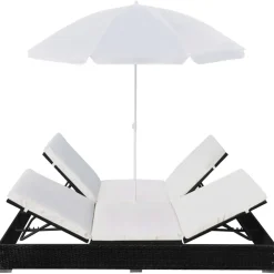 vidaXL Loungebed met parasol poly rattan zwart