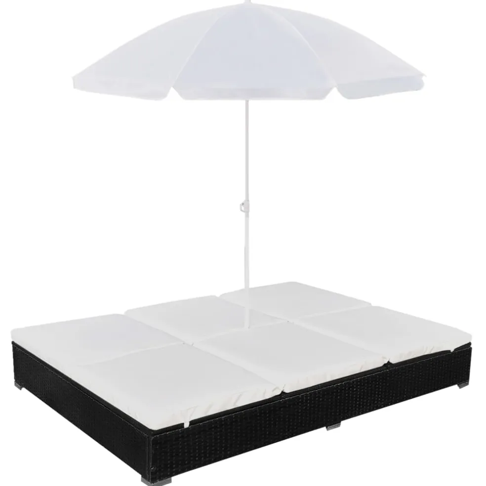 vidaXL Loungebed met parasol poly rattan zwart