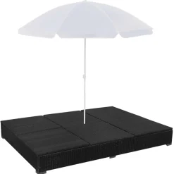 vidaXL Loungebed met parasol poly rattan zwart