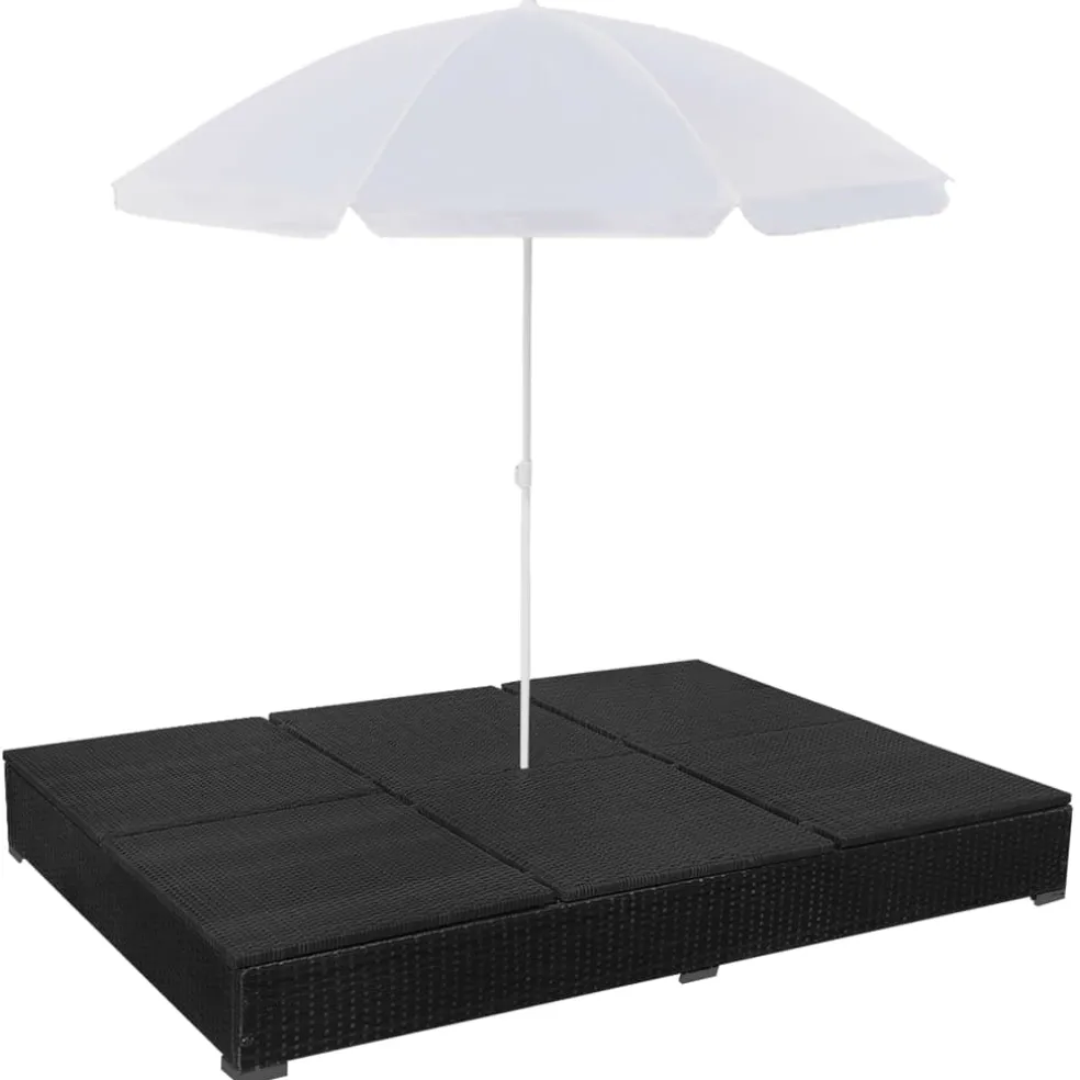 vidaXL Loungebed met parasol poly rattan zwart