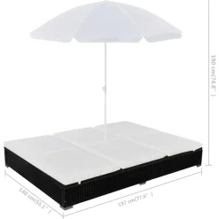 vidaXL Loungebed met parasol poly rattan zwart
