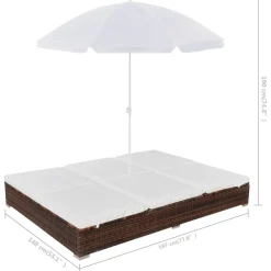 vidaXL Loungebed met parasol poly rattan bruin