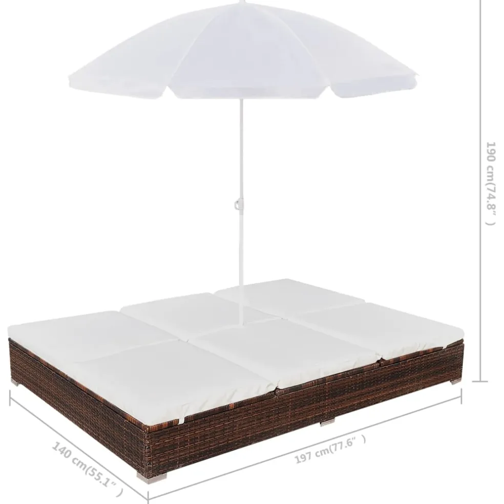 vidaXL Loungebed met parasol poly rattan bruin
