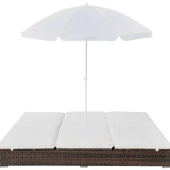 vidaXL Loungebed met parasol poly rattan bruin