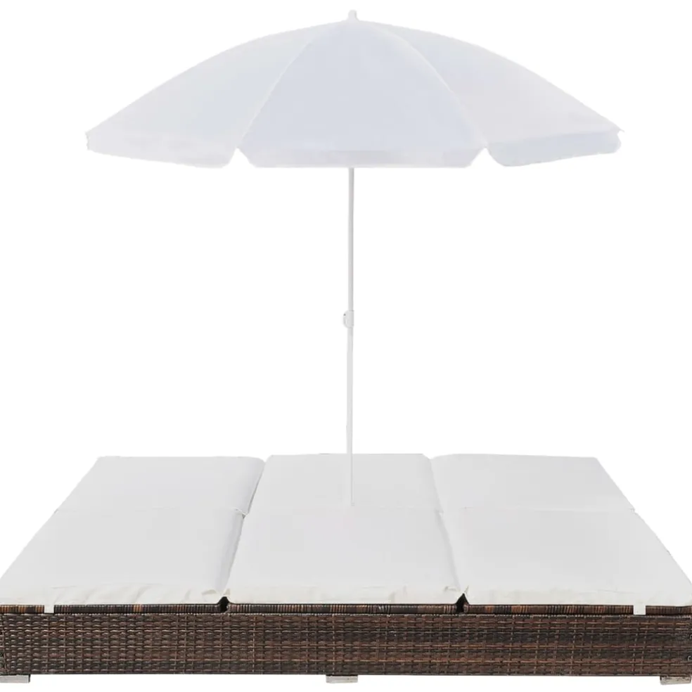 vidaXL Loungebed met parasol poly rattan bruin