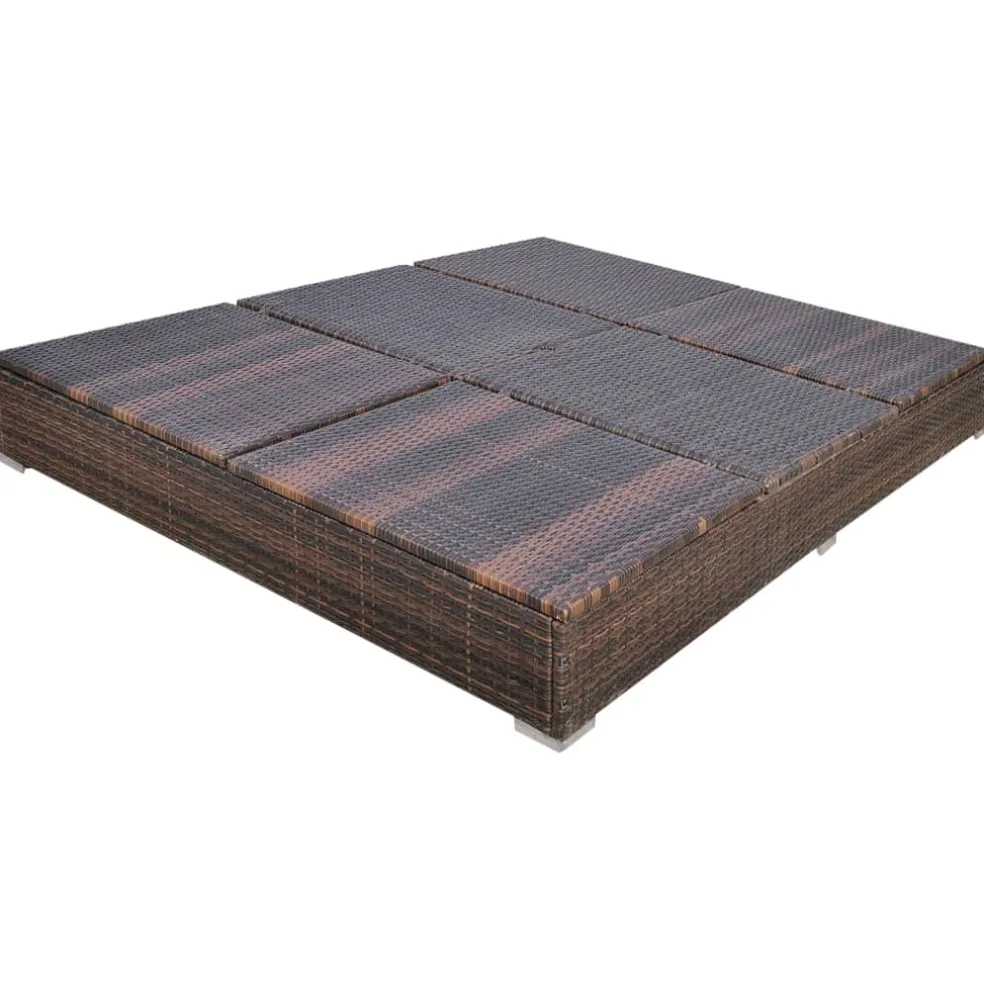 vidaXL Loungebed met parasol poly rattan bruin