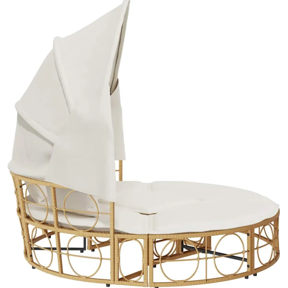 vidaXL Loungebed voor buiten met luifel en kussens poly rattan
