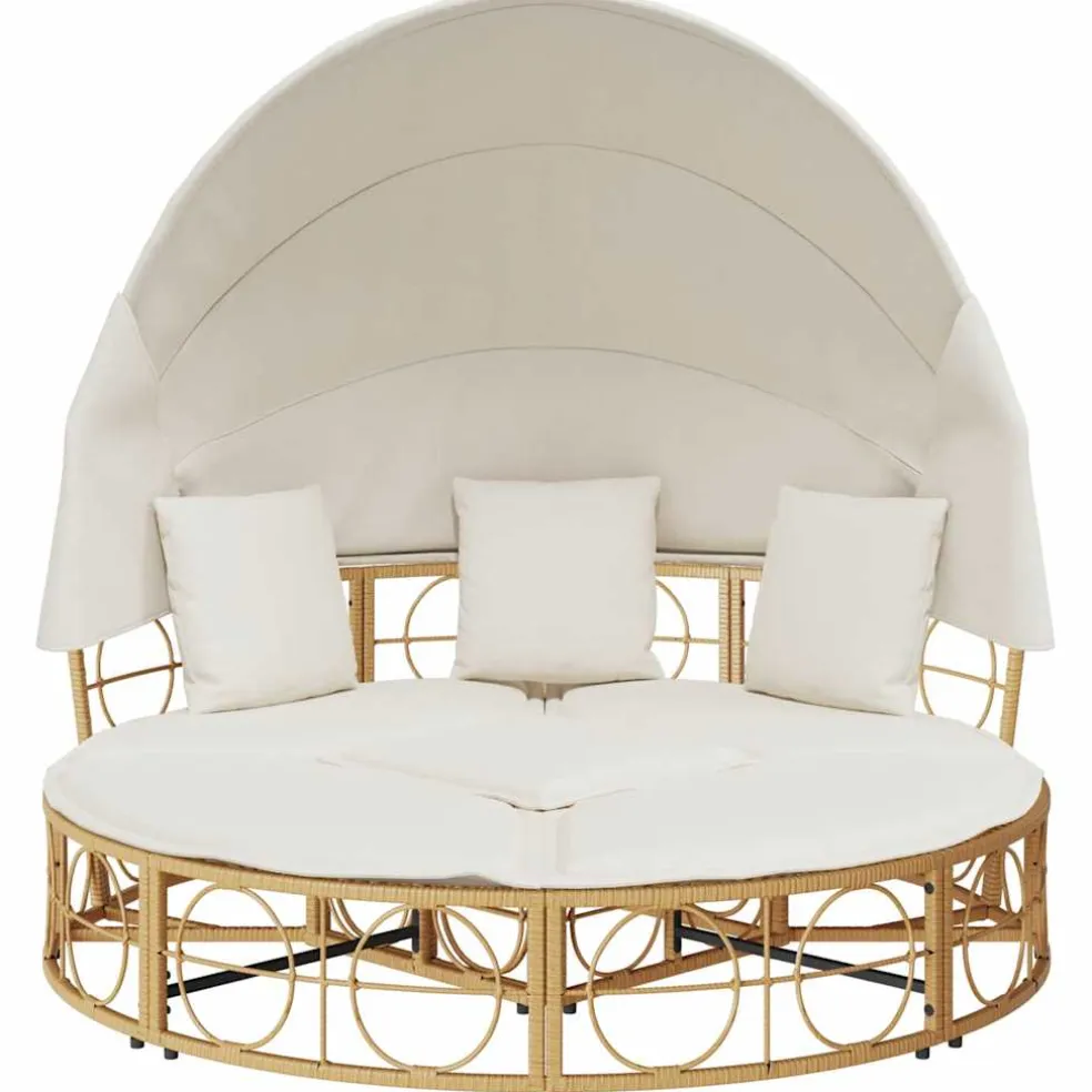 vidaXL Loungebed voor buiten met luifel en kussens poly rattan