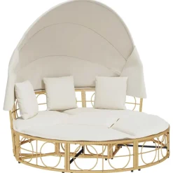vidaXL Loungebed voor buiten met luifel en kussens poly rattan