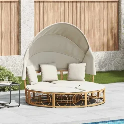 vidaXL Loungebed voor buiten met luifel en kussens poly rattan