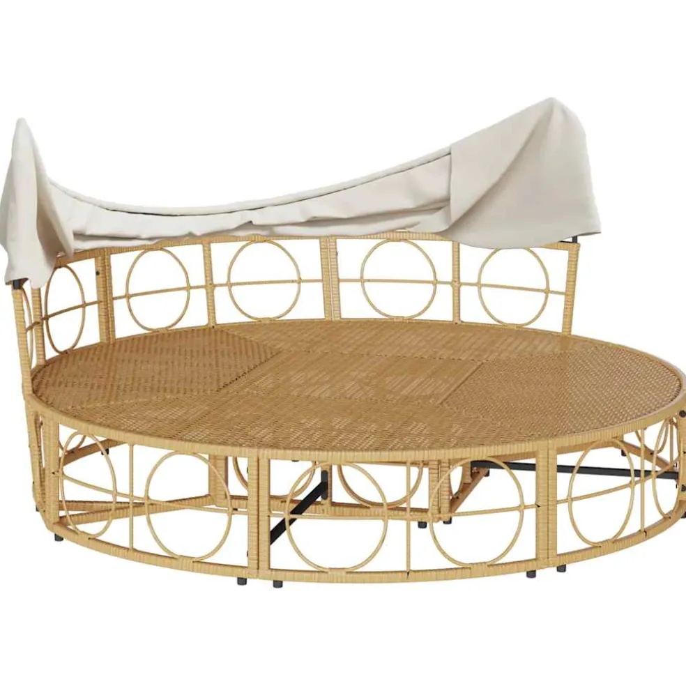 vidaXL Loungebed voor buiten met luifel en kussens poly rattan