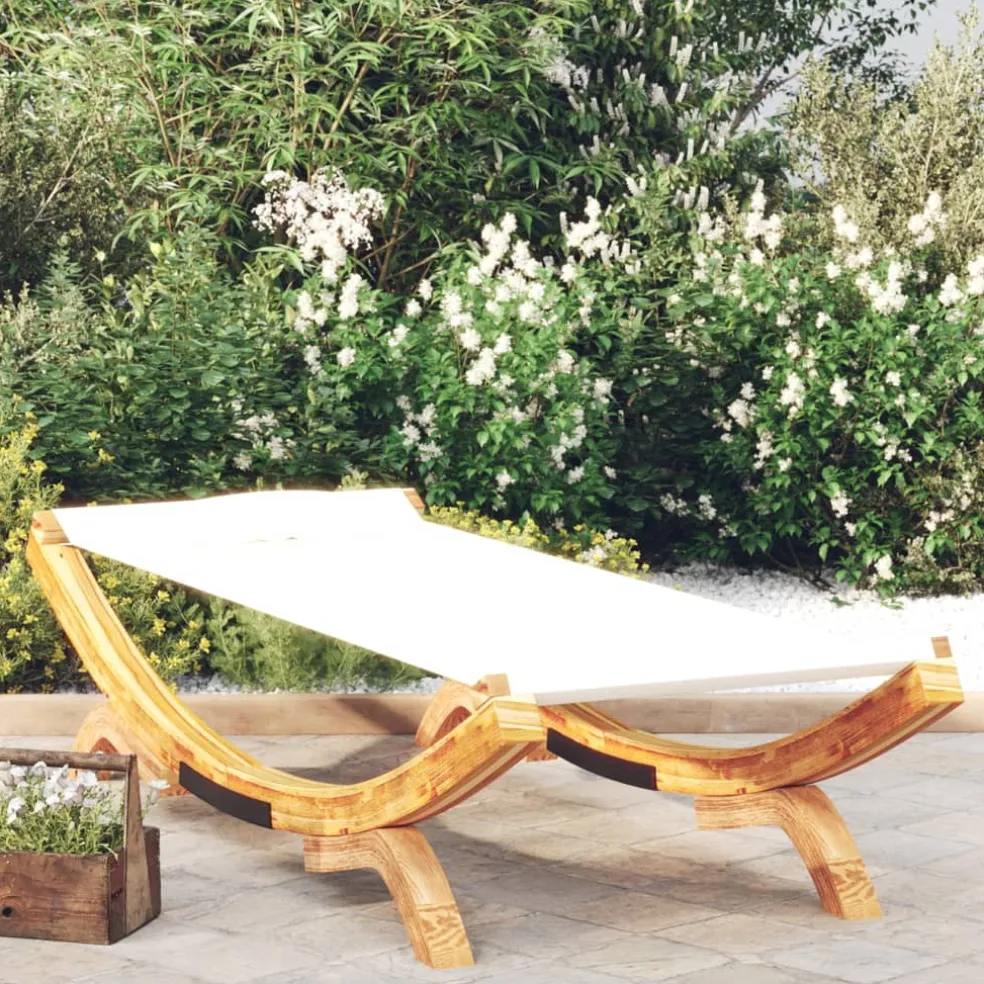 vidaXL Loungebed 100x188,5x44 cm massief gebogen hout crèmekleurig