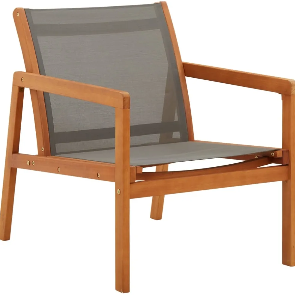 vidaXL Loungestoel massief eucalyptushout en textileen grijs