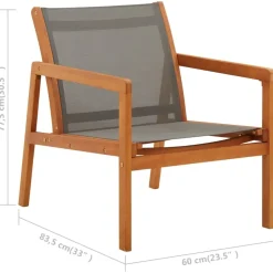 vidaXL Loungestoel massief eucalyptushout en textileen grijs