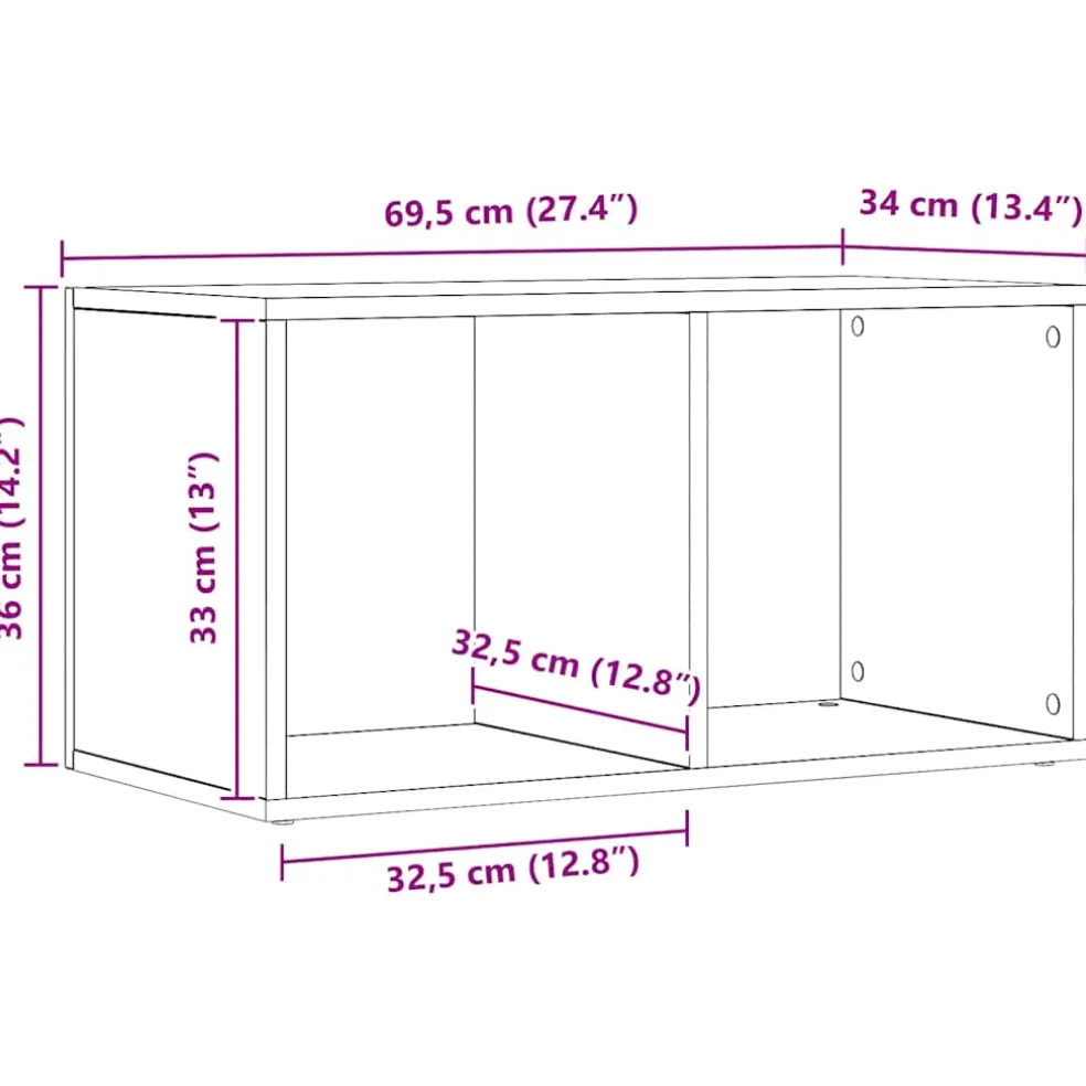 vidaXL LP Opbergbox 69,5x34x36 cm bewerkt hout artisanaal eikenkleurig
